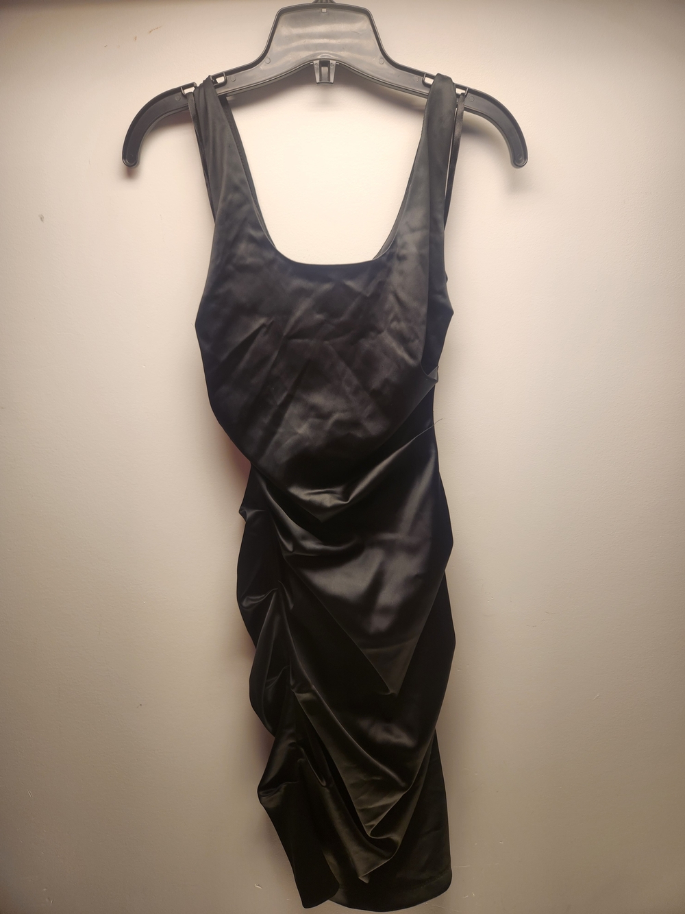Black Satin Ruched Dress